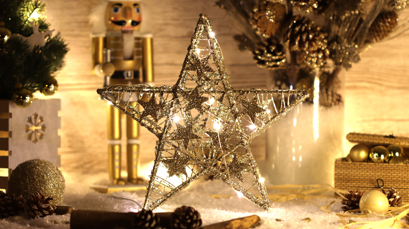 Xmas LED karácsonyi csillag 3000K arany, fém, elemes