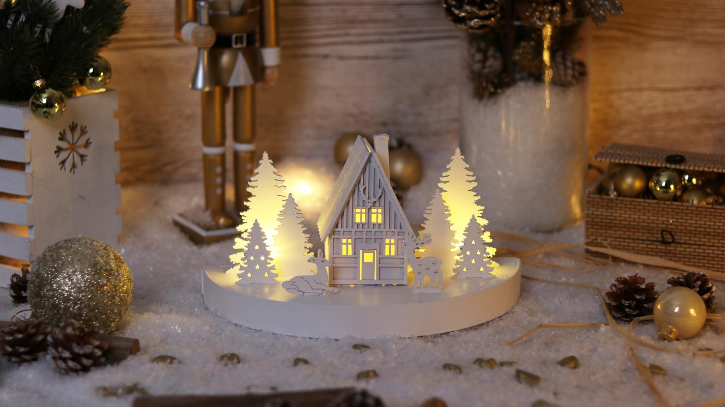 Xmas LED karácsonyi házikó fa, fehér,elemes