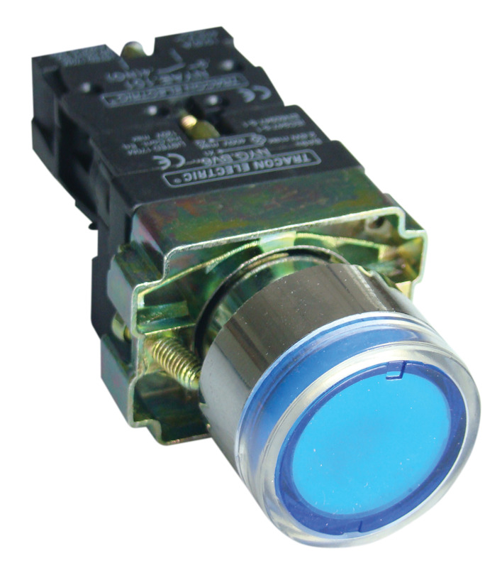 Nyomógomb világító fémlapra szerelhető kék 1NY 3A 400V AC IP42