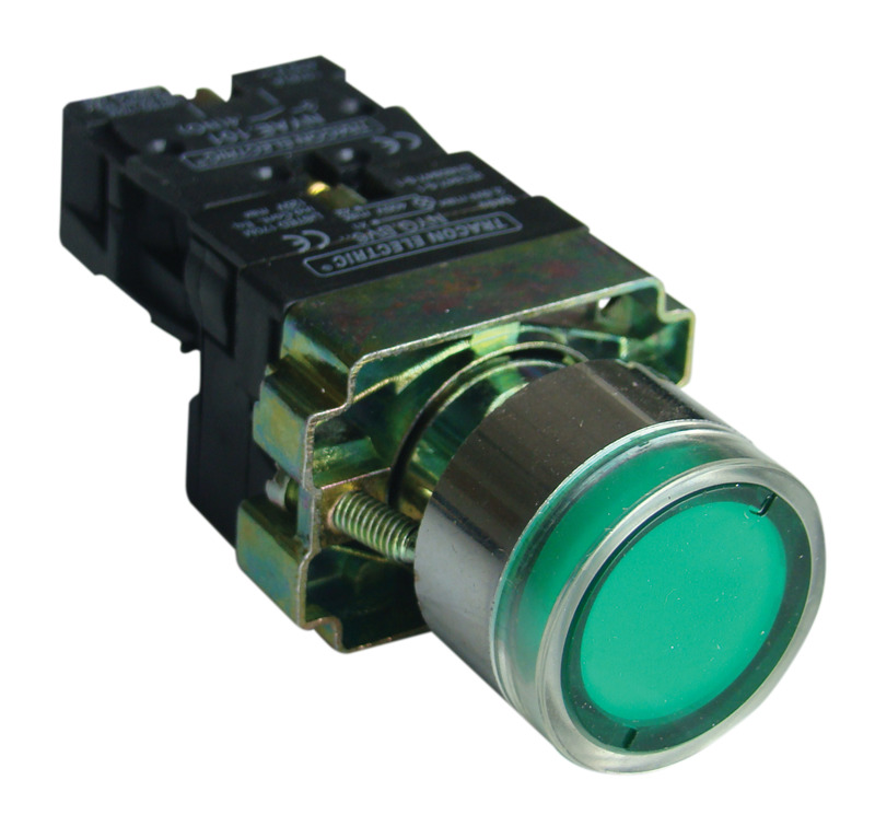 Nyomógomb világító fémalapra szerelhető zöld 400V