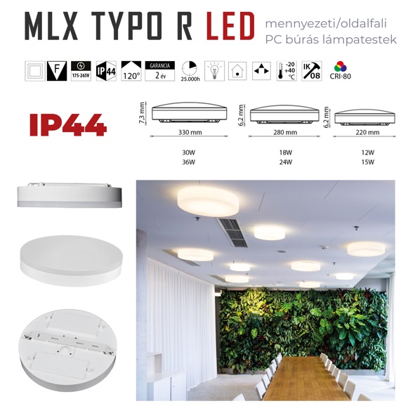 LED lámpatest 24W 3000K IP44 MLX TYPO R LED kerek 1200lm