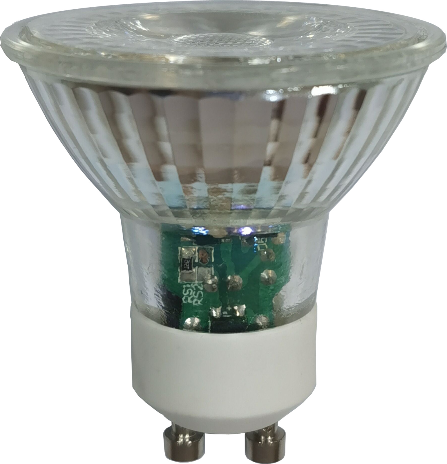 LED fényforrás fehér átlátszó üveg. O 50 H:52 1xGU10 LED 4.9W 23