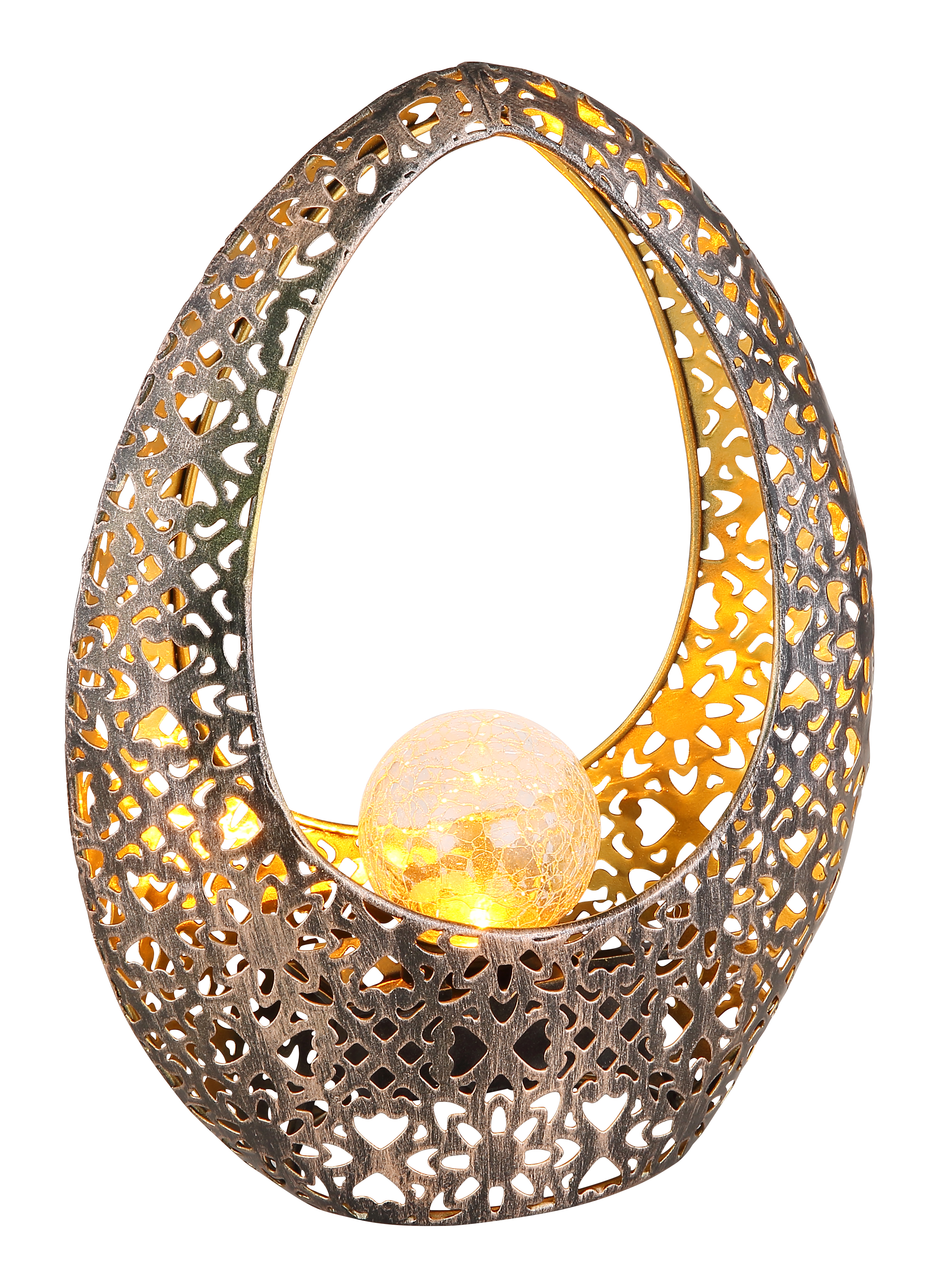 Szolár lámpa fém bronz színű lyukasztott@ dekorral/pókhálómintás üveggolyóval