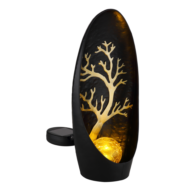 Szolár lámpa könnyűfém fekete matt@ fém arany üveg borostyán színekben