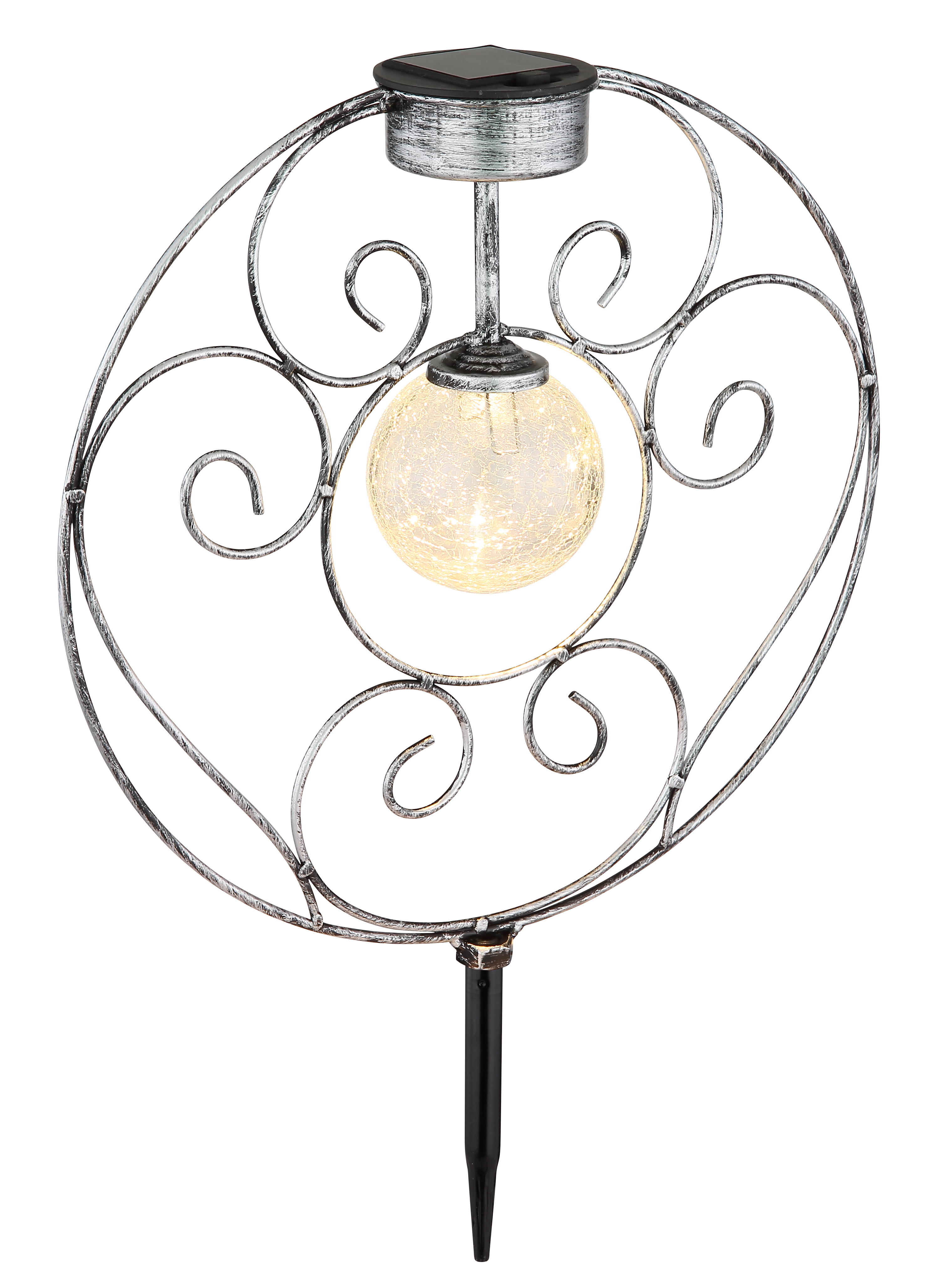 Szolár leszúrható lámpa fém ezüst @ színű/pókhálómintás üveggolyóval