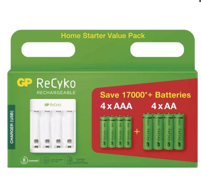 Akkutöltő + 4×AA 2100 + 4× AAA 800 GP Eco E411+4xAA ReCyko 2000mAh