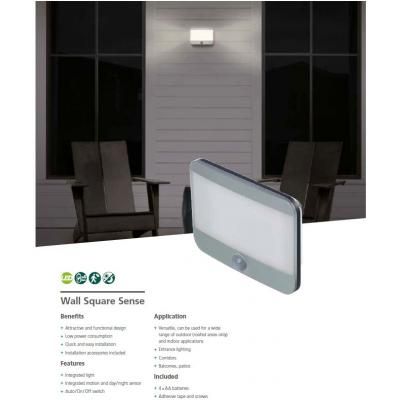 LED lámpatest wall square sense@ pir & light 4xAA elemes 4000K