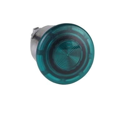 Zöld O40 világító gombafejű nyomógomb O22 visszatérő, LED-del