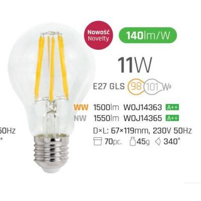 LED E27 norm 11W 2700K filament