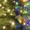 Xmas LED-es dual color fényfüzér 14m / 200db melegfehér és színes LED, zöld vezeték, 5 fényprogram, hálózati adapter