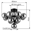 Mennyezeti lámpa fém fekete matt, füstszínű üveg gömbök O: 560mm