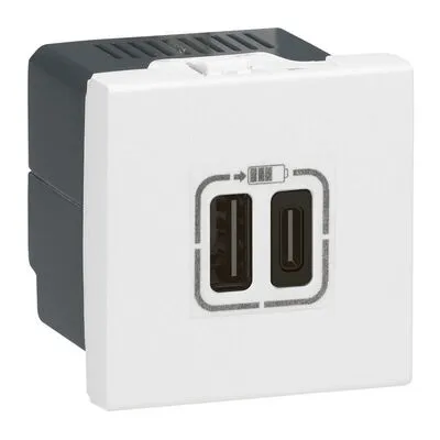 PRMOSAIC usb töltő alj, 3A, 2modulos fehér 2x USB-C - 230V-5V, 15W