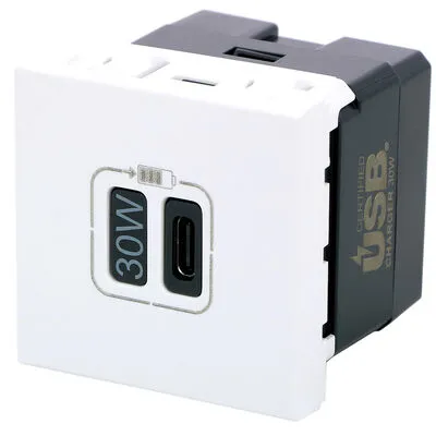 PRMOSAIC USB tölto alj, 3,0A, 2 modulos fehér 1X USB-C - 230V-15V, 30,0W,