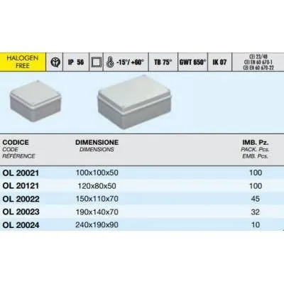 KÖTŐDOBOZ 100x100x50 IP56 SIM CASSETTE D.100X100X50 LISCE COP. A E