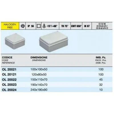 KÖTŐDOBOZ 240x190x90 IP56 CASSETTE D.240X190X90 LISCE COP.