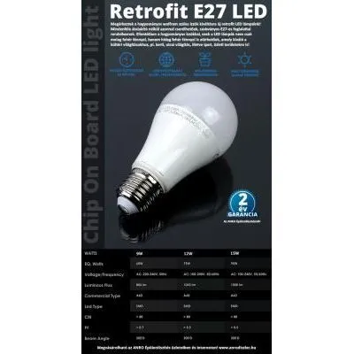 E27 LED lámpa (9W/200°) körte A60 természetes fény