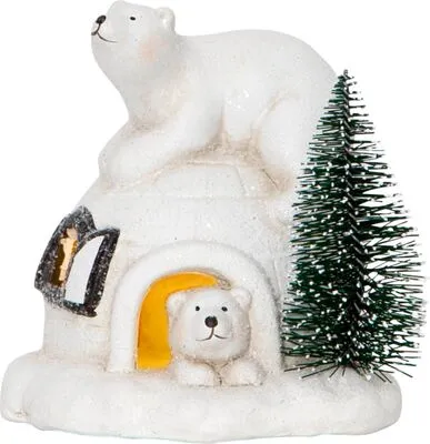 Iglu+jegesmedve figura 1LED 12x13x12cm2e@