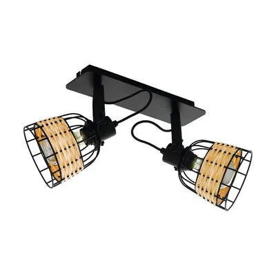 Fali/mennyezeti E27 2x40W fekete/rattan ANW E27 2X40W