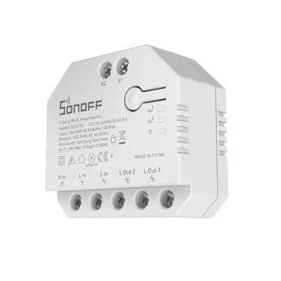 Sonoff Dual (R3) WiFi-s okosrelé, két áramkörös, fogyasztásméréssel, redőnyvezérléssel