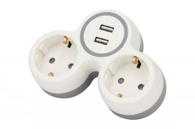 Átalakító csatlakozó 2xUSB 230V AC USB 5V 2,1A 3680W szürke+fehér