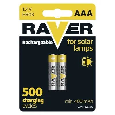 RAVER tölthető elem (akku) AAA (micro) 400mAh NiMH szolár lámpákhoz 2db/csomag