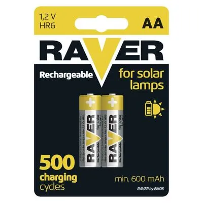 RAVER tölthető elem (akku) AA (ceruza) 600mAh NiMH szolár lámpákhoz 2db/csomag