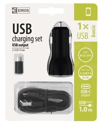 Autós USB töltő @ micro USB kábel+átalakító USB-C