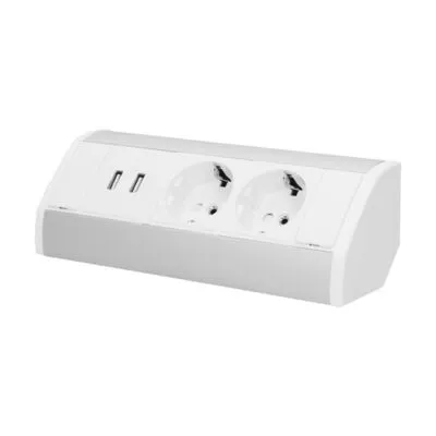 Asztali elosztó  3x230V 3680W 2x230V/USB 0,6m kábellel ezüst-fehér