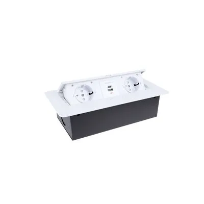 ASZTALI ELOSZ.SÜLLY.2x230V FEHÉR 2x230V USB/A/C 3600W 3m KÁBEL. KIV:224x109mm