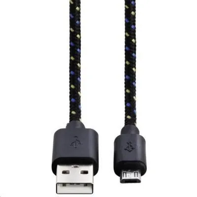 Adatkábel micro usb,szövet 1M, feke