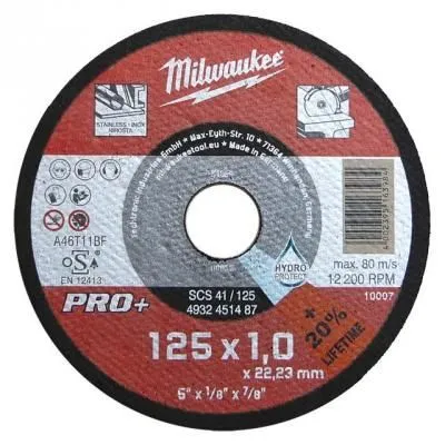 MILWAUKEE vágókorong fémre 125x1,0x22,2@ inox egyenes SC41 PRO+