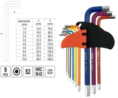 YATO IMBUSZKULCS KÉSZLET 9DB@ 9részes 1,5 - 10mm S2