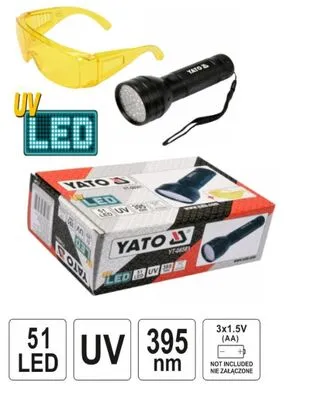 YATO zseblámpa+szemüveg @ uv zseblámpa 51 LED