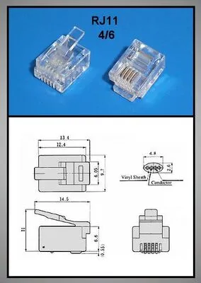 Telefon dugó RJ11 6P/4C telefon dugó 6/4 RJ11lapos kábelhez