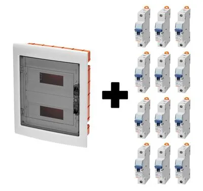 Lakáselosztó csomag - süllyesztett 24 modul + 12db 1p C16 kismegszakító