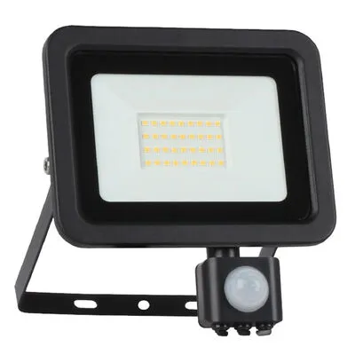 LED fényvető/reflektor mozgásérzékelővel 30W 4000K 2200lm fekete, lapos kivitel, előtét nélkül