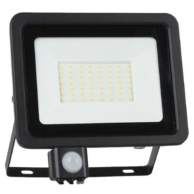 LED fényvető/reflektor mozgásérzékelővel 50W 4000K 3700lm fekete, lapos kivitel, előtét nélkül